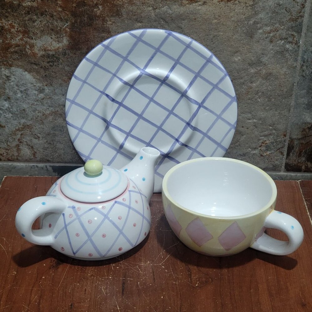 Tea  For One Stacking Set Nesting Geometric Pattern - Picture 3 of 10